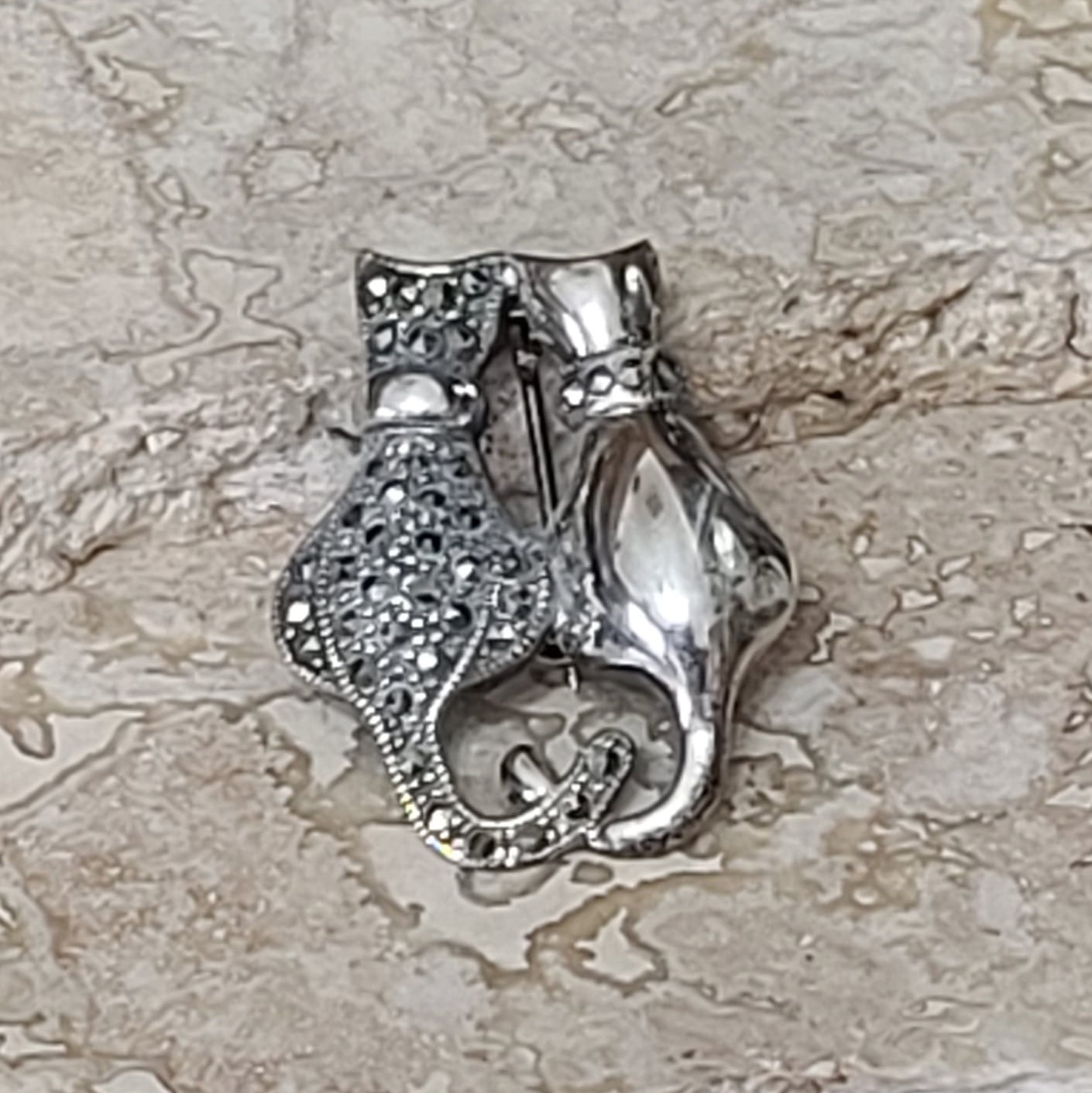 Sterling Silver and Marcasite Cats Vintage Pin