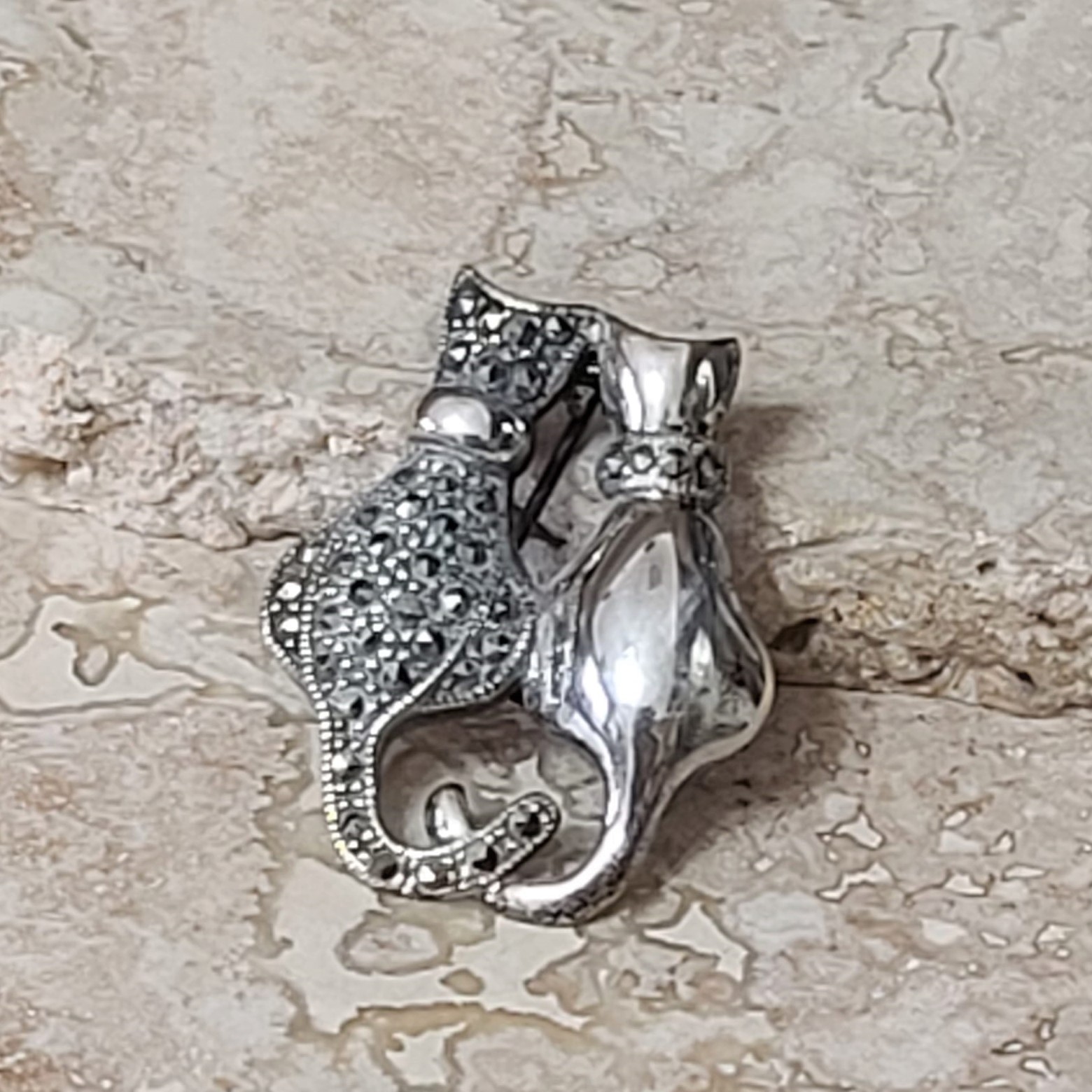 Sterling Silver and Marcasite Cats Vintage Pin