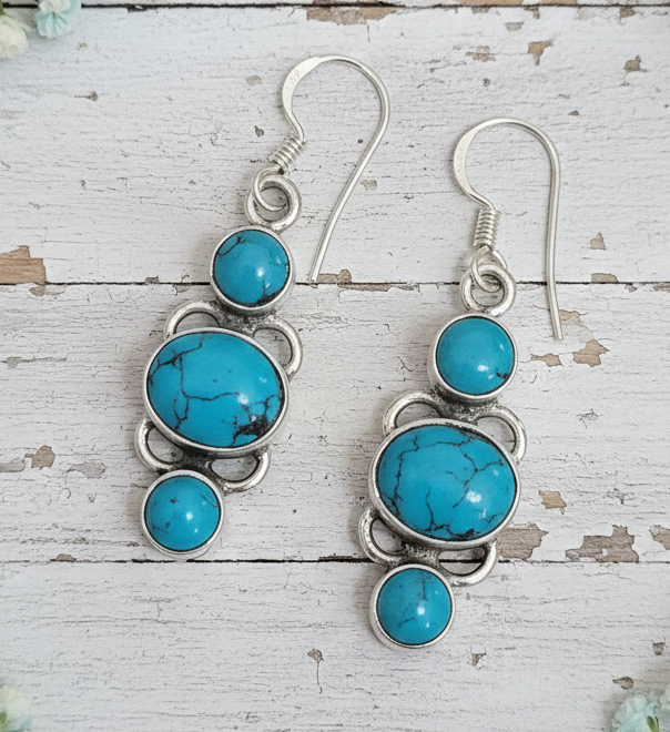Turquoise Howalite and Sterling Silver Drop Earrings