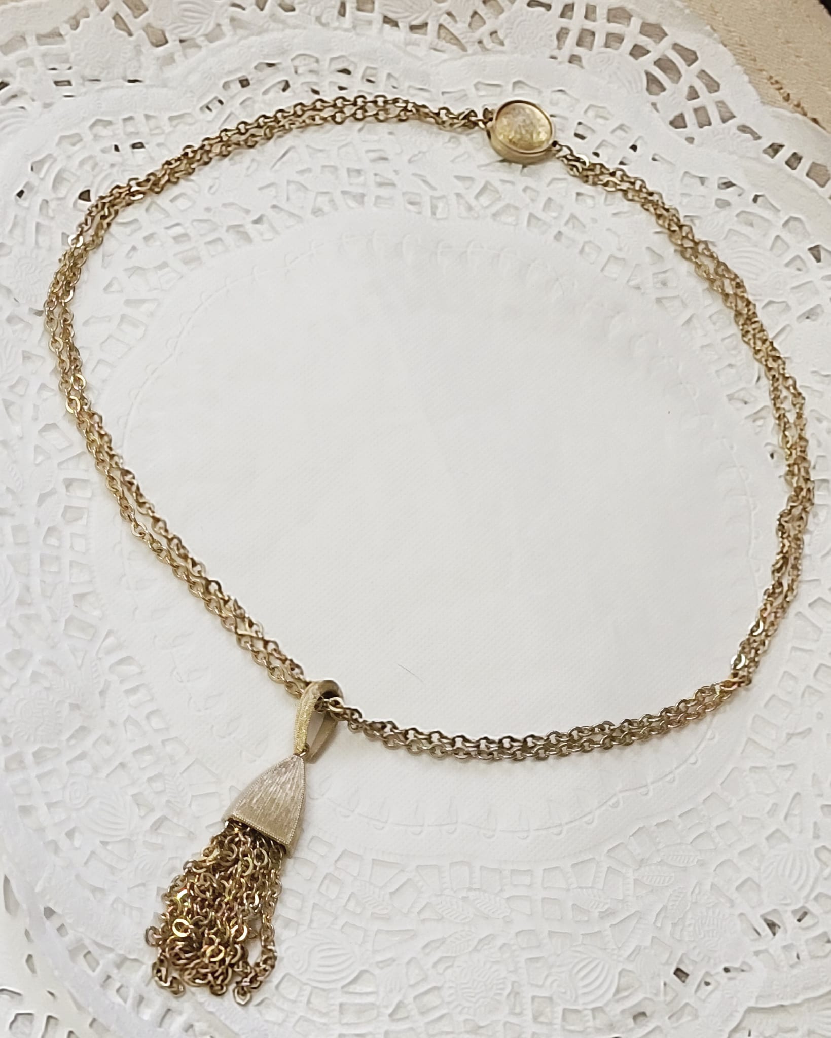 Satin Finish Gold w/ Tassel Vintage Necklace 18"