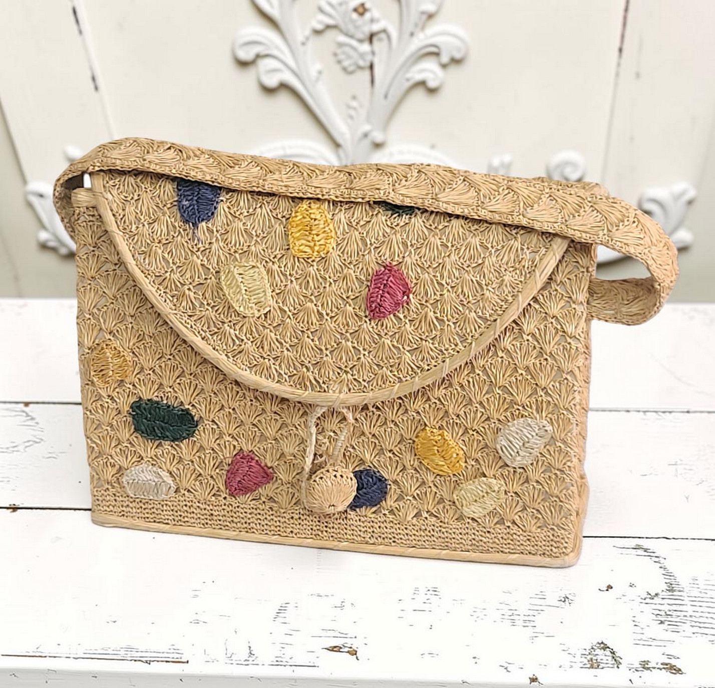 Straw vintage toiletry bag made in Japan