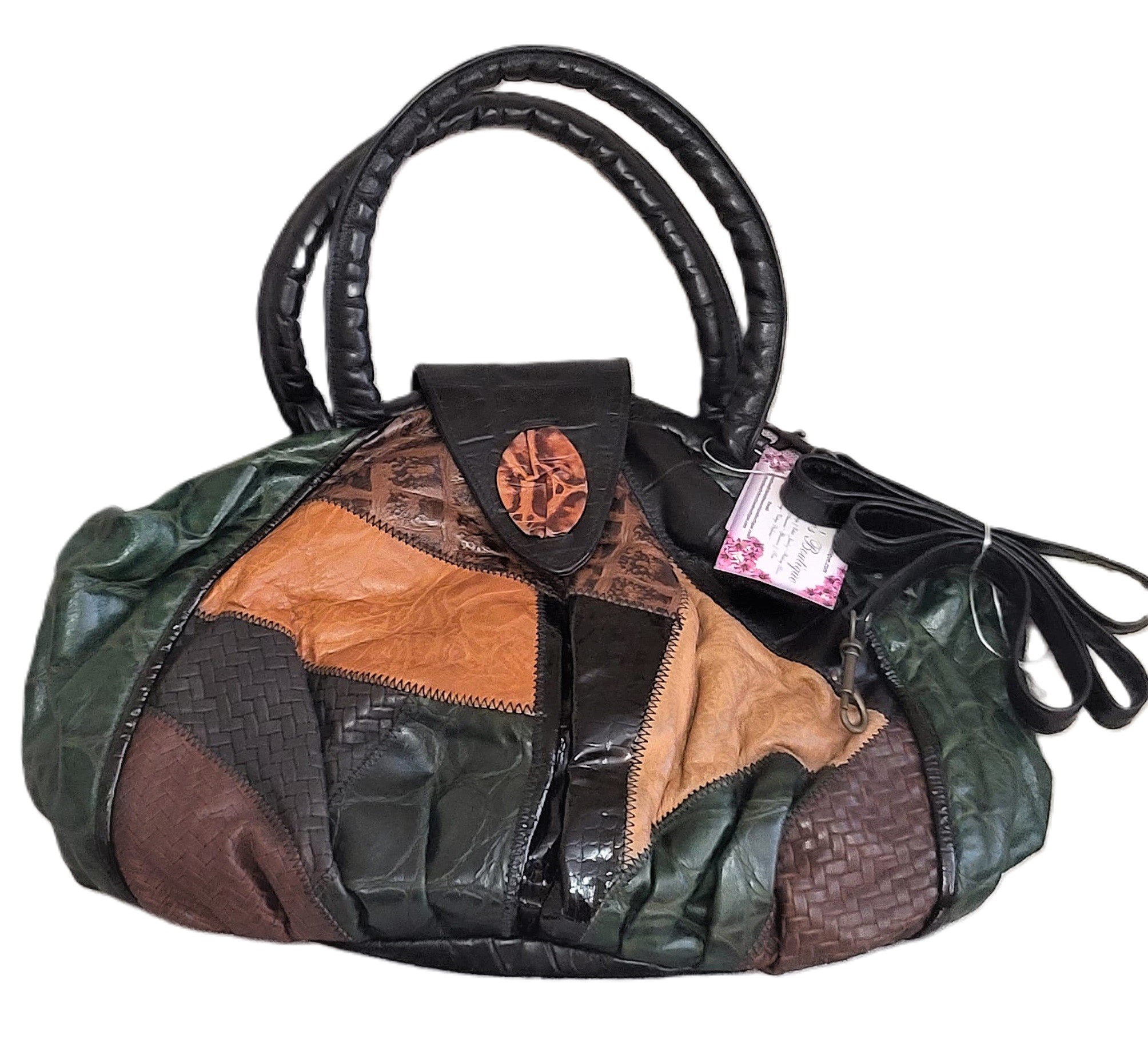 Patchwork calico leather retro vintage large handbag - Click Image to Close