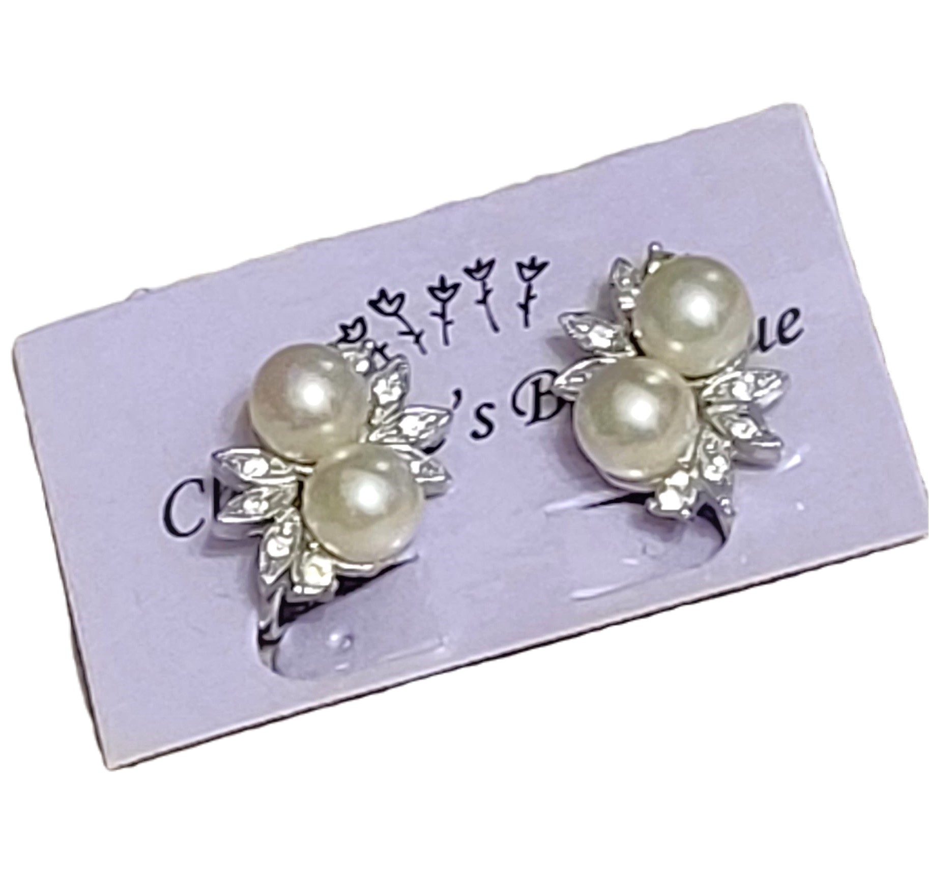 Pearl and rhinestone earrings, vintage clip on style