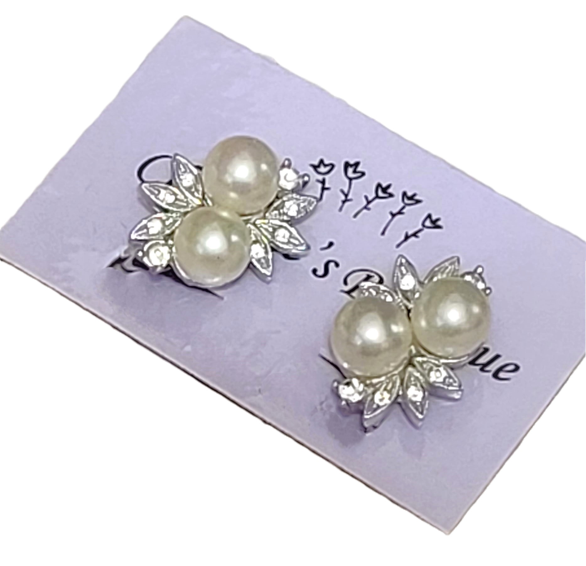 Pearl and rhinestone earrings, vintage clip on style