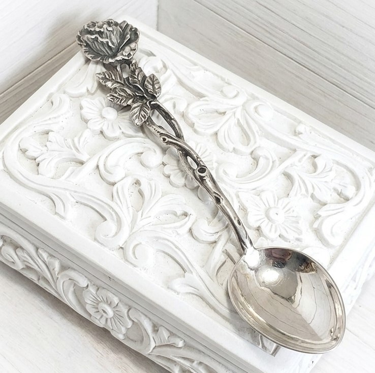 Silver plated collector's spoon, rose and thorns