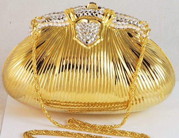 Rhinestone and Gold Vintage Hard Case Handbag