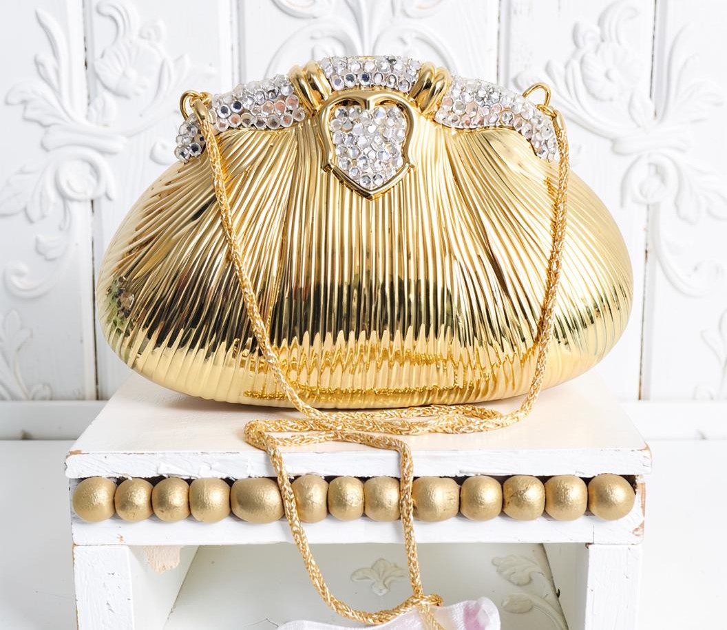 Vintage hard case purse, gold hard case handbag, rhinestones and snake chain handle