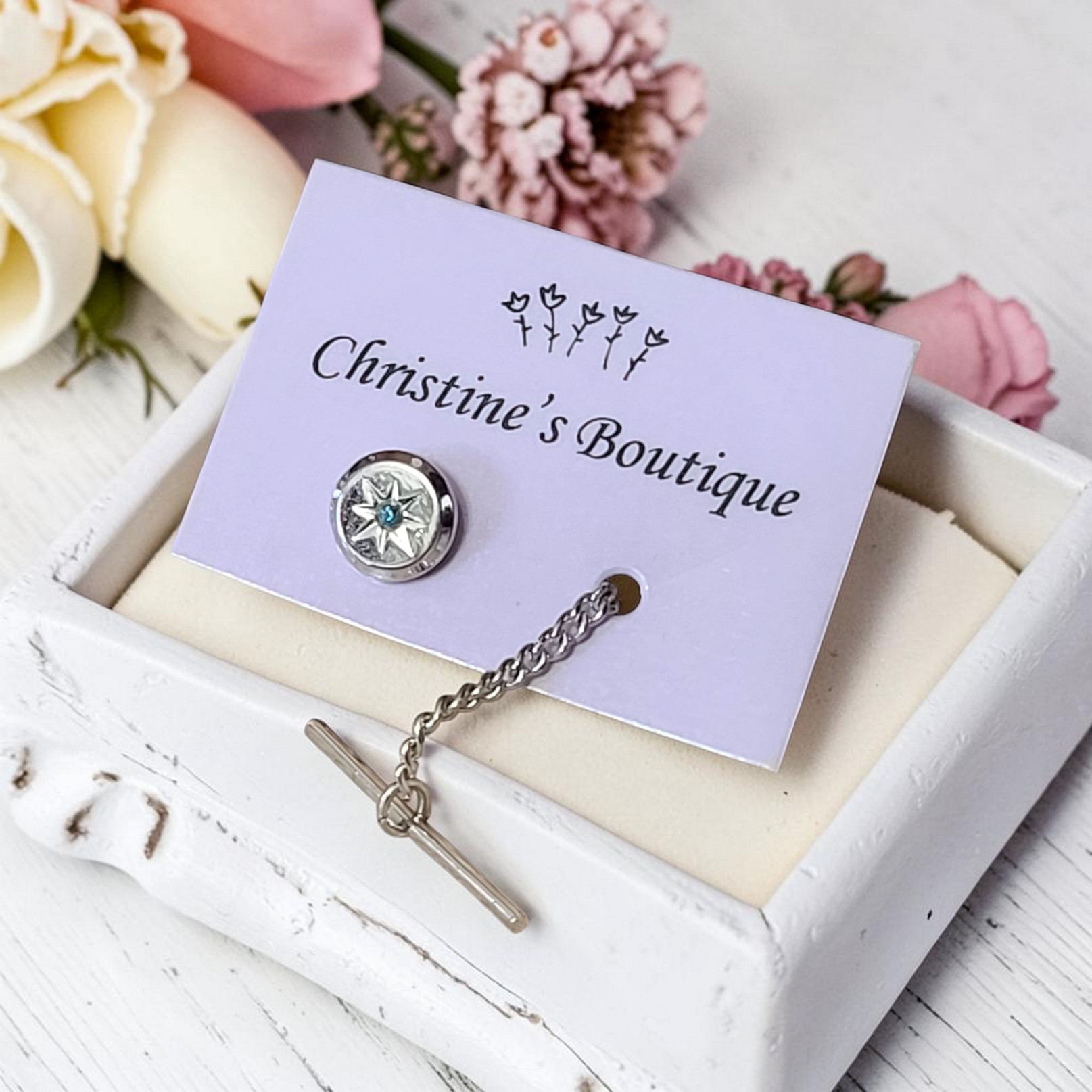 Vintage Tie Tack - Light Blue Rhinestone