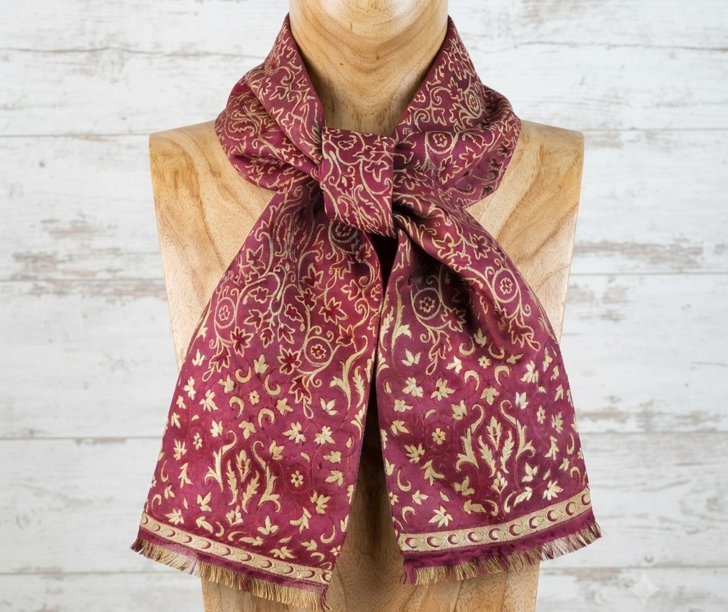 Vintage Burgundy Brocade Hair or Neck Sash
