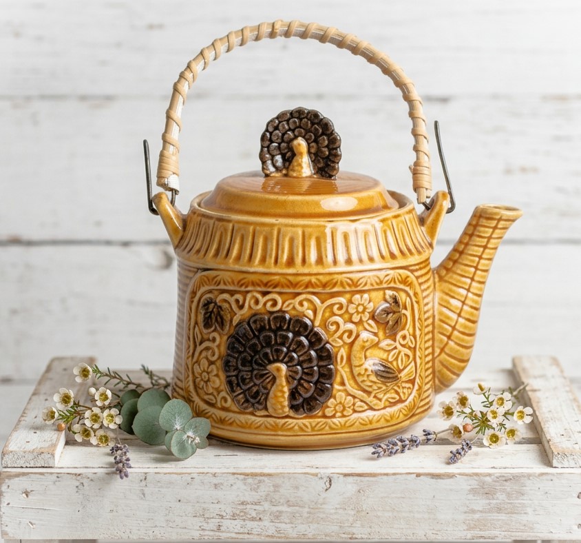 Vintage Teapot Turkey and Quail Festive 70's Decor