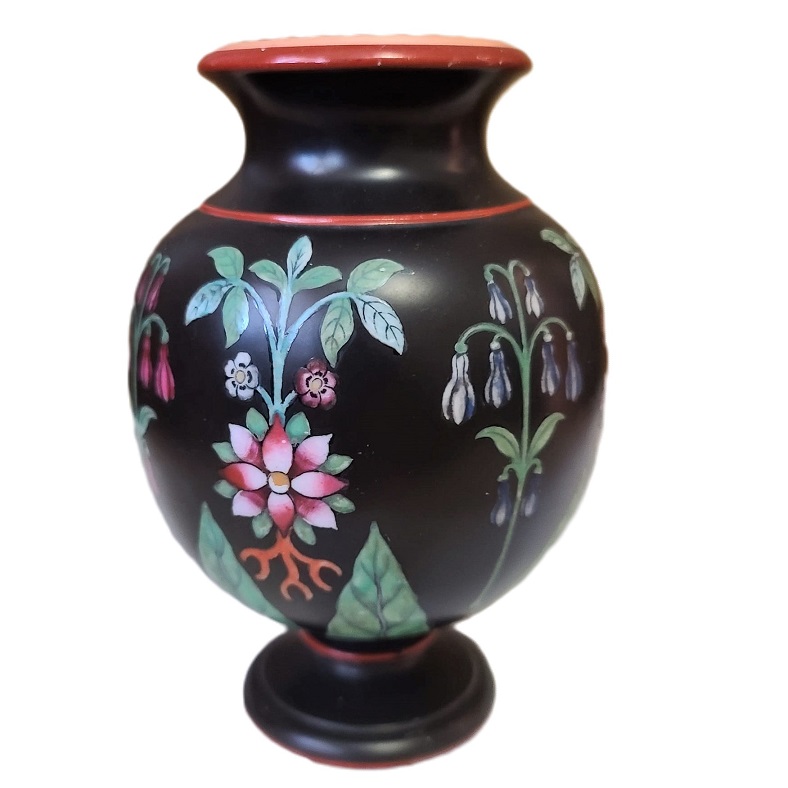 Inlaid Floral Design Black Porcelian Vase