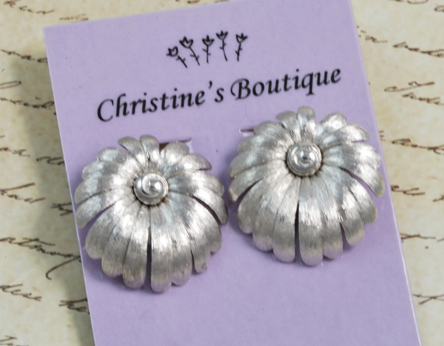 Monet Silver Flower Clip Earrings