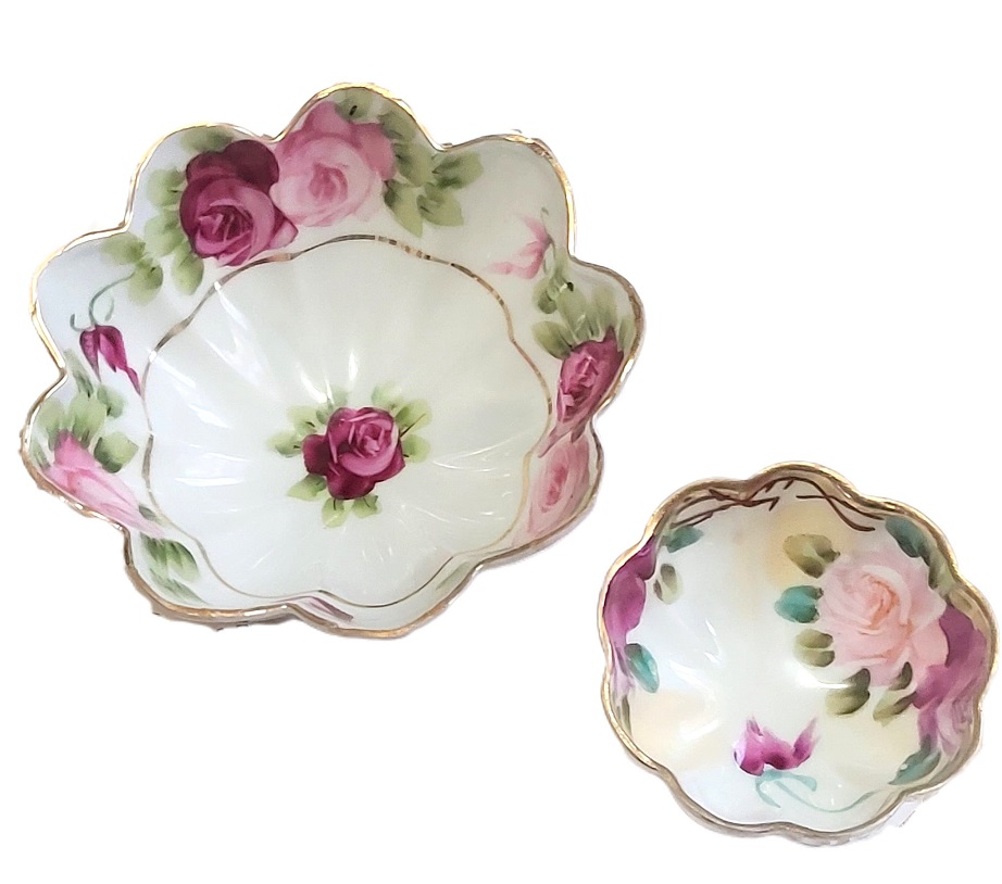 NIPPON Handpainted Scalloped Set Candy Dishes - Click Image to Close