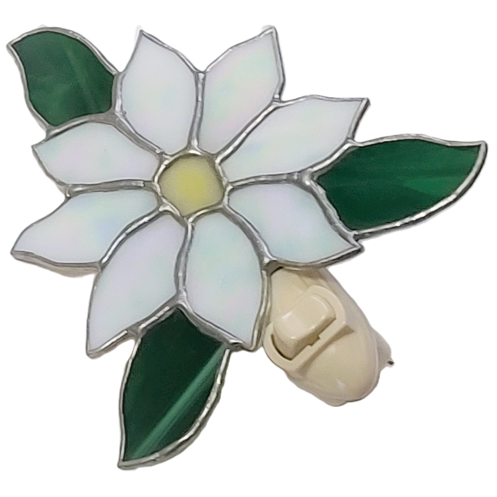 Stained Glass White Irridescent Flower Night Light