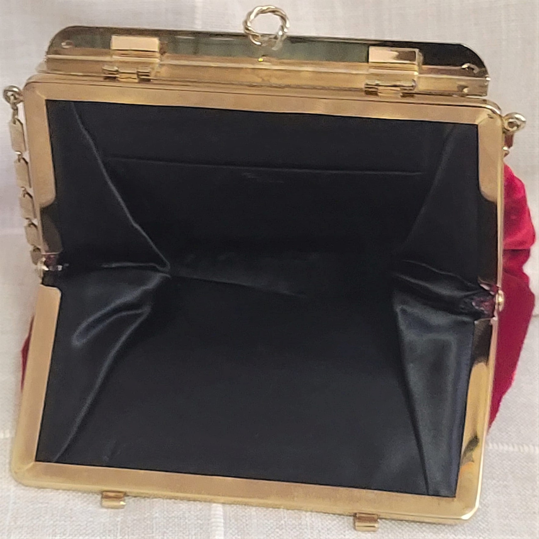Red Velvet Handbag w/Goldtone Strap & Detail