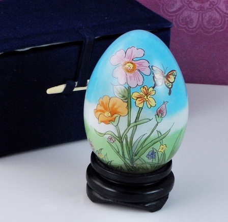 Glass Decorative Egg with Stand - Butterflies & Flowers
