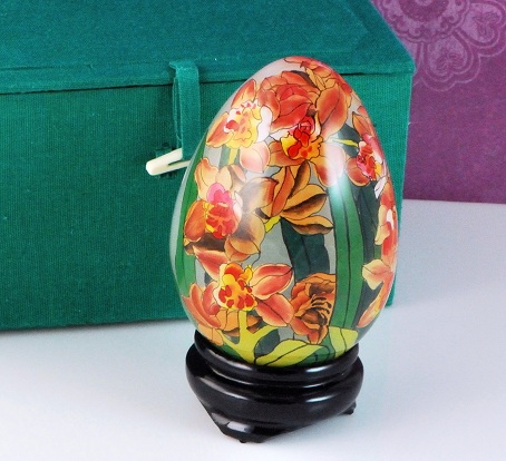 Glass Decorative Egg with Stand - Orchids