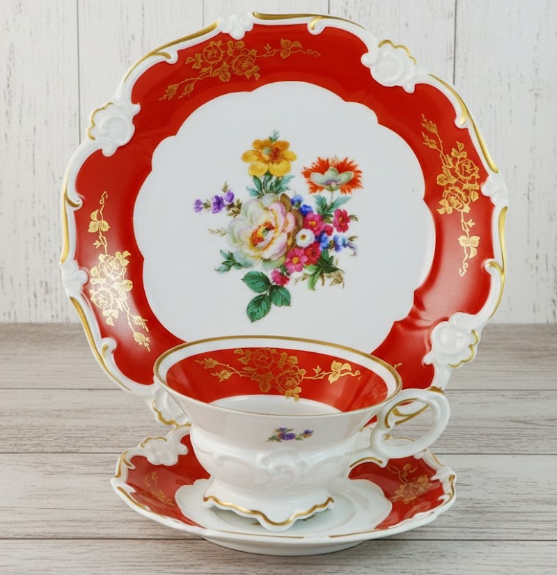 Weimar Llse Germany HighTea Cup, Saucer & Cake Plate Set
