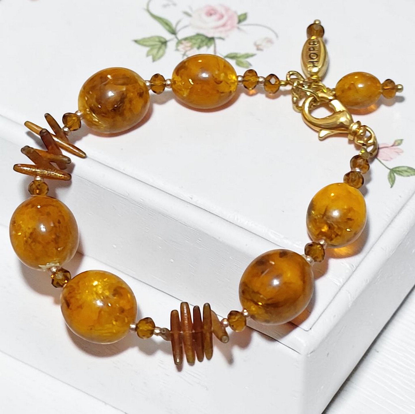 Butterscotch and Dyed Amber Coral Bracelet