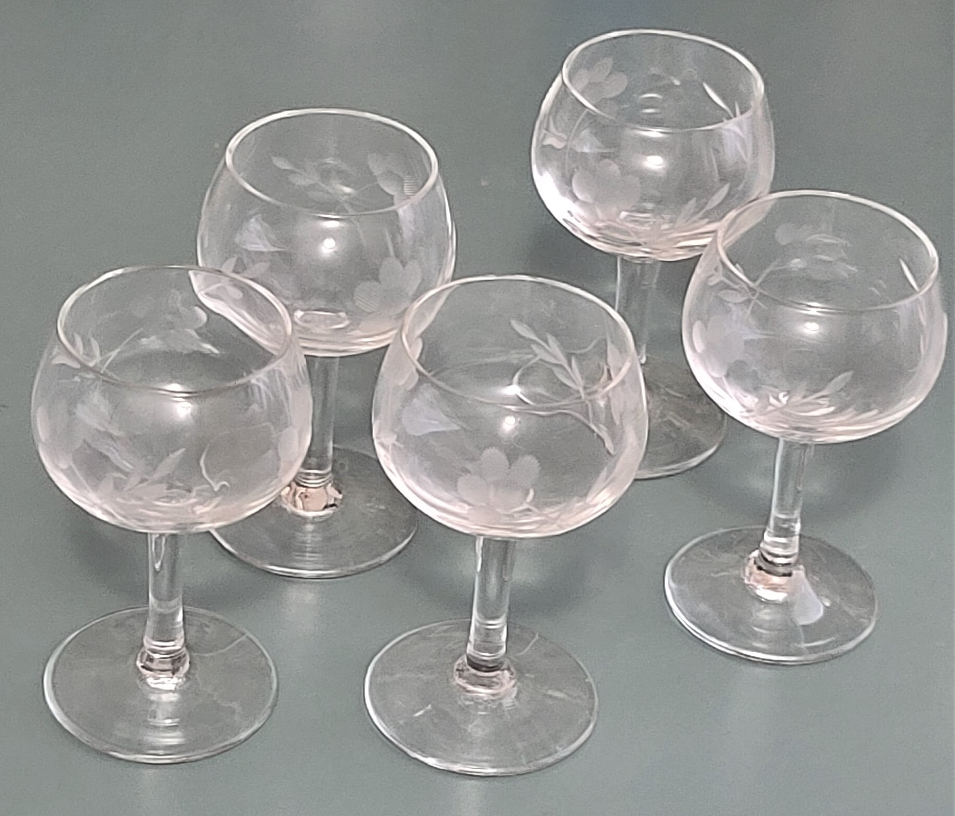 Etched Design Vintage Crystal Liquar Shot Glasses Set of 5 - Click Image to Close