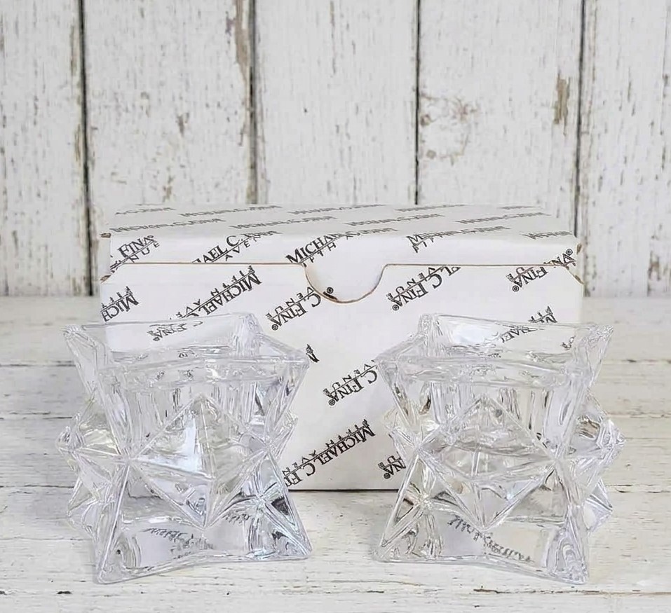 Micheal C Fina Fifth Avenue 24% Lead Crystal Candle Holders