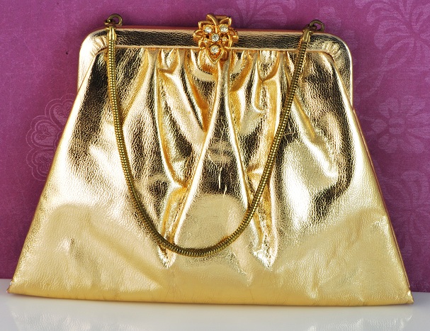 Metallic Gold with Rhinestone Clasp Handbag - Click Image to Close