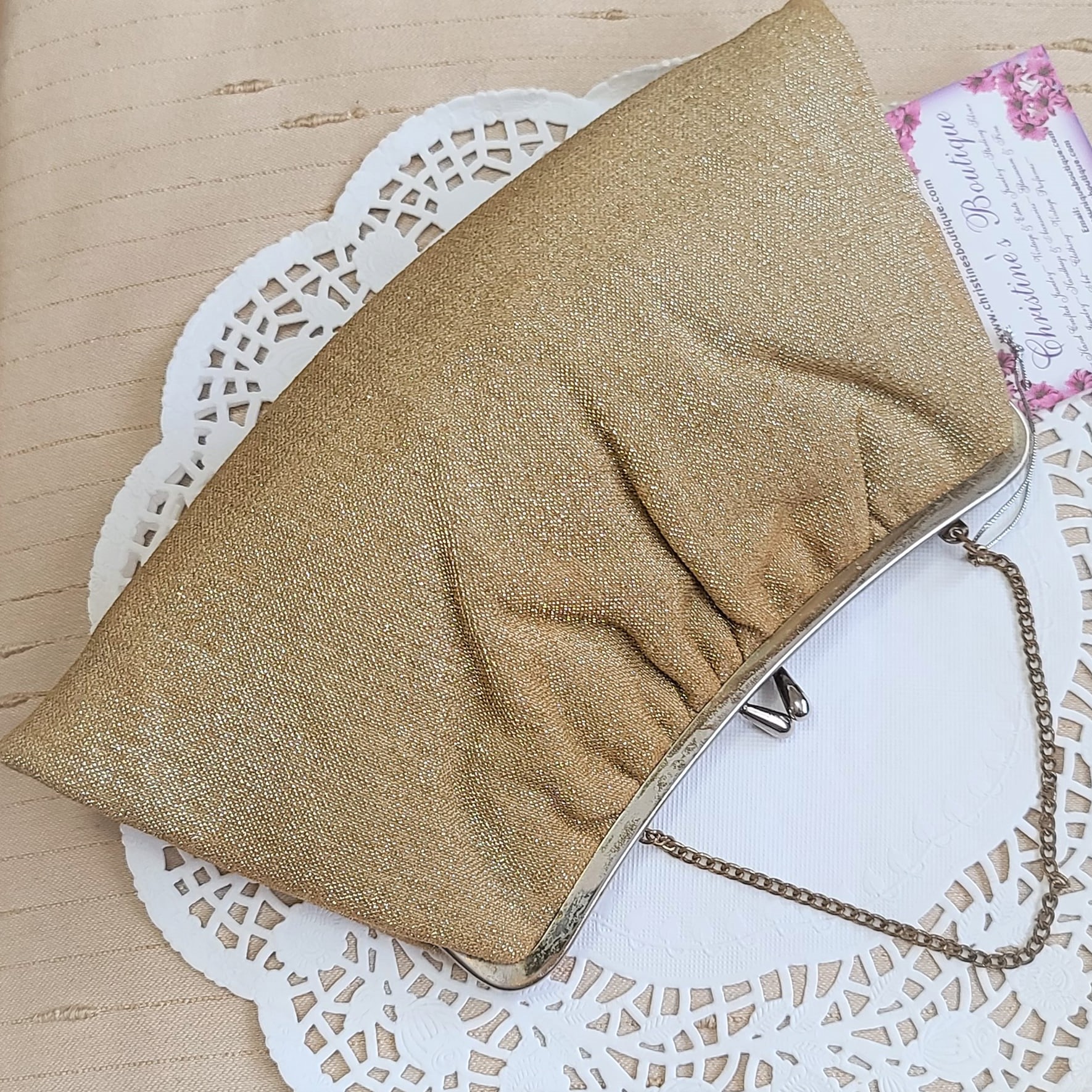 Gold sparkle material vintage purse