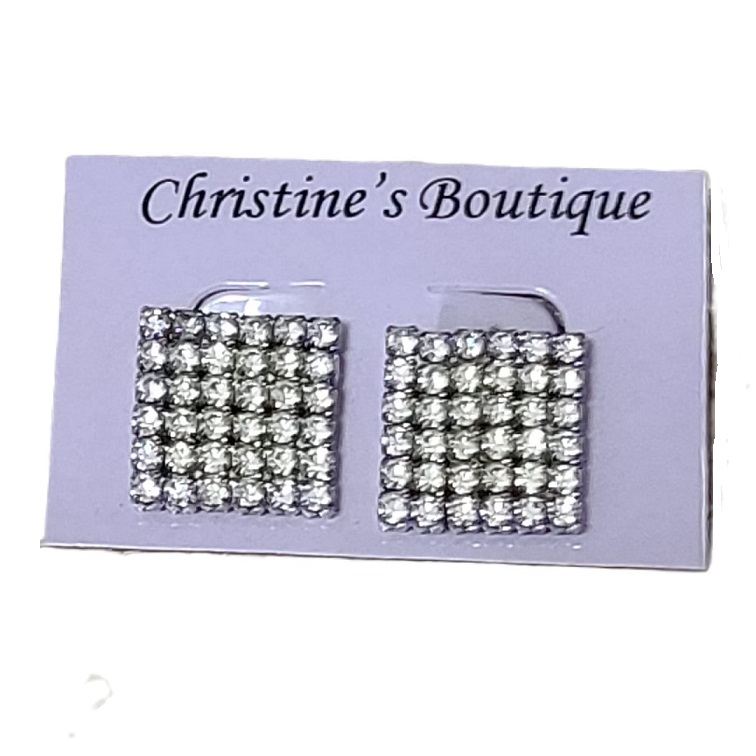 Rhinestone Square Earrings Clip Backs - Click Image to Close