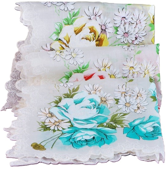 Handkerchiefs Vintage Set of 3 Handpainted Made in Japan - Click Image to Close