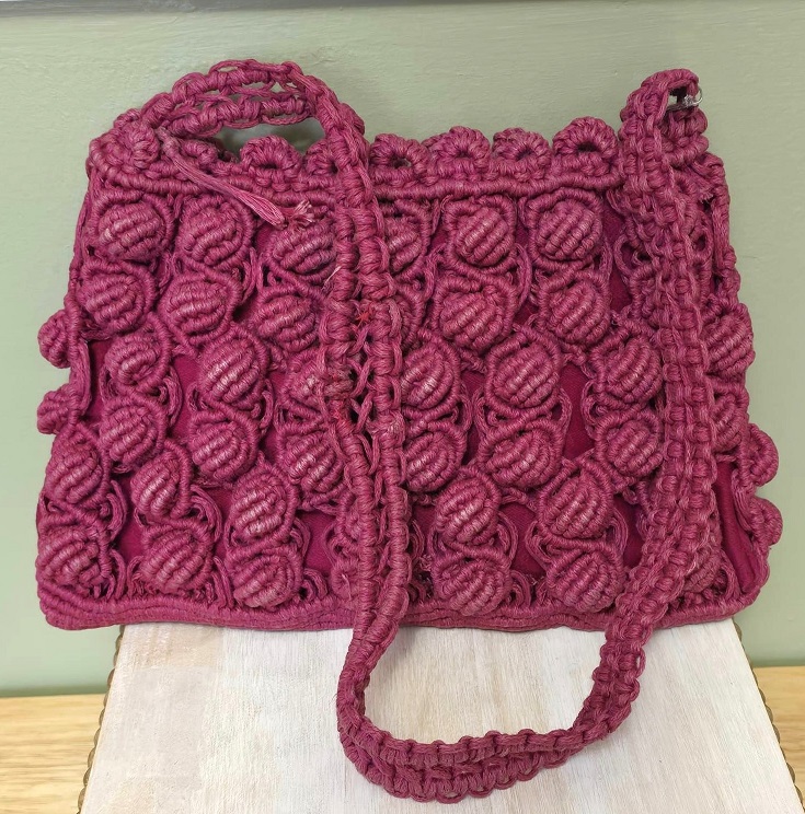 Fran Gilmone Macrame Knobby Rose Color Vintage Handbag - Click Image to Close