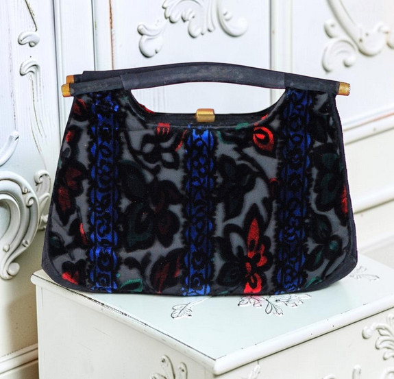 Meyers Burndt Velvet Vintage Clutch Handbag