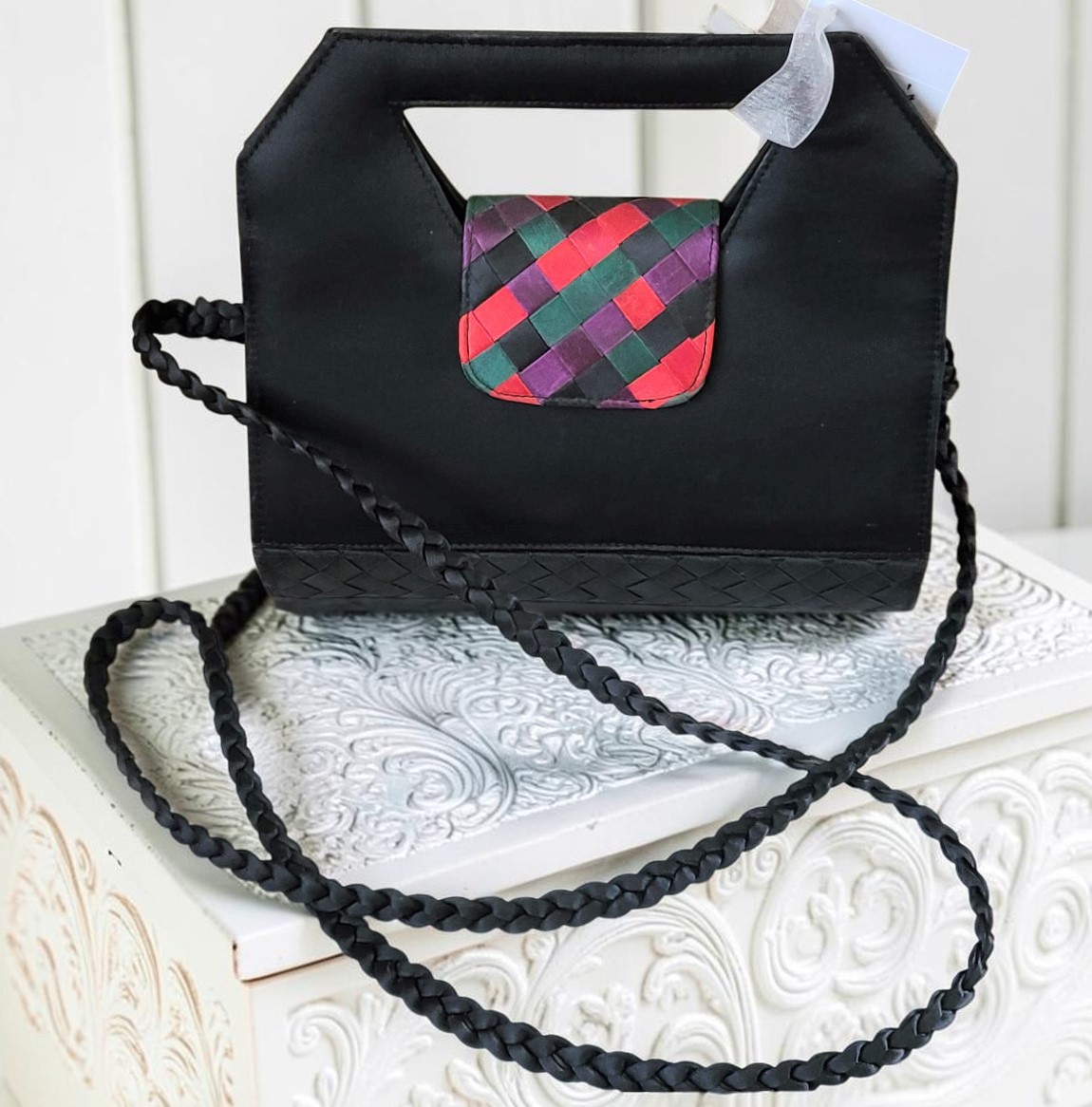 Satin Braided Art Deco Look Vintage Handbag