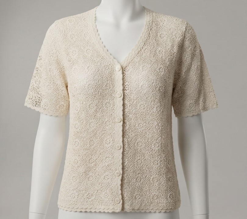 Vintage Crochet Circle Pattern Cardigan Sweater