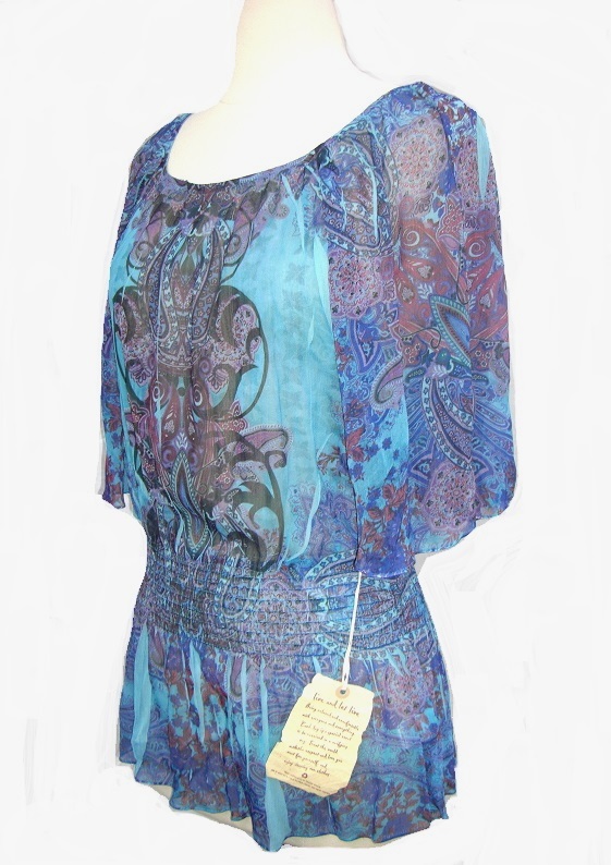 Blouse by One World Paisley Sheer Butterfly Sleeve NWT