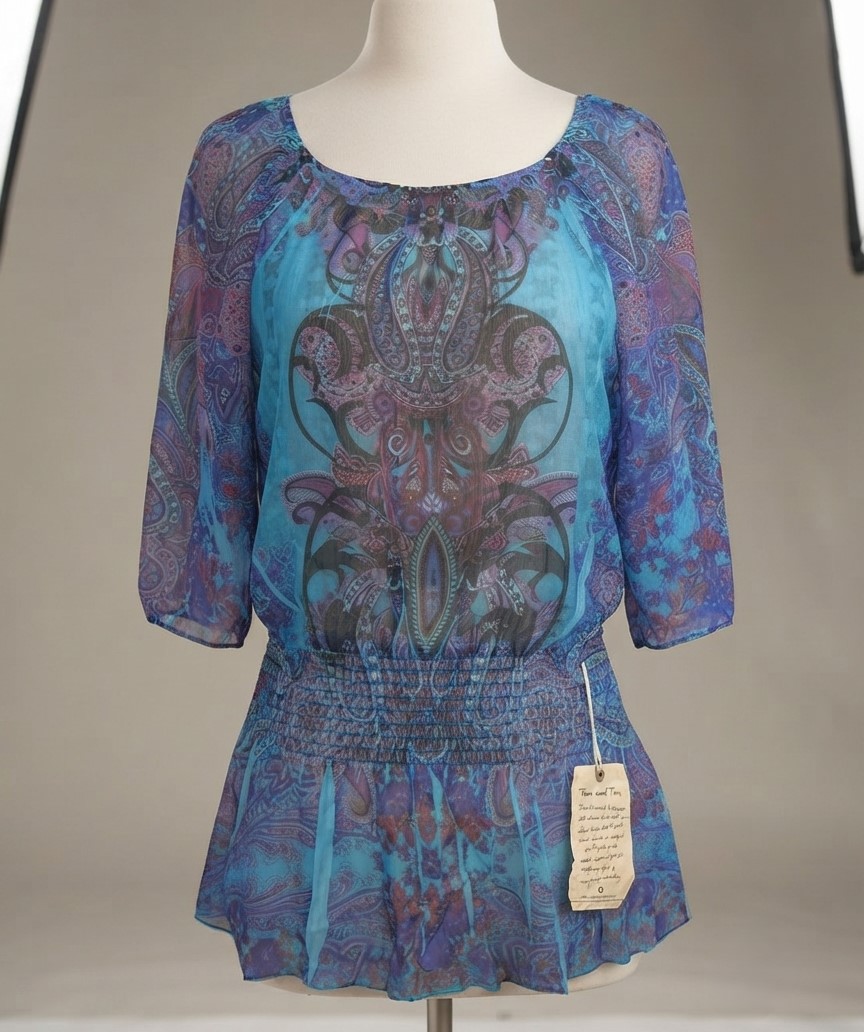 Blouse by One World Paisley Sheer Butterfly Sleeve NWT Blouse by One World Paisley Sheer Butterfly Sleeve NWT