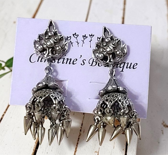 Ethnic Inspired Clip on Earrings with Sphere dangle fringe
