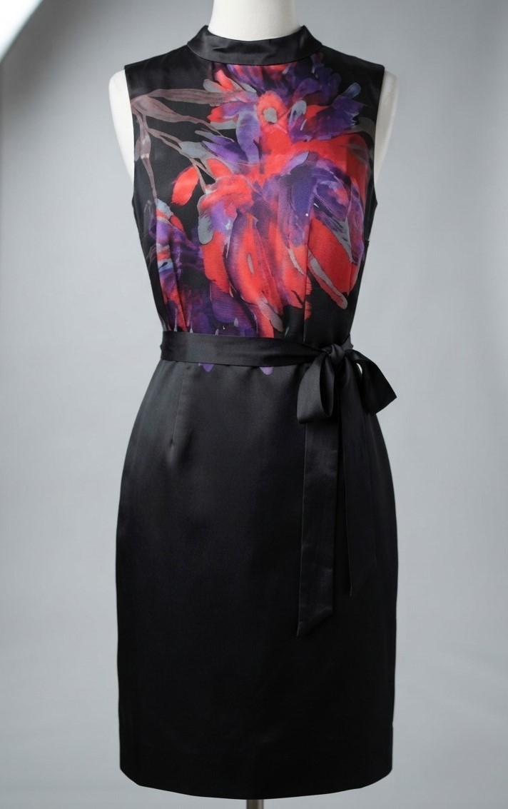 Apostrophe Black Dress with Abstract Floral Design NWT