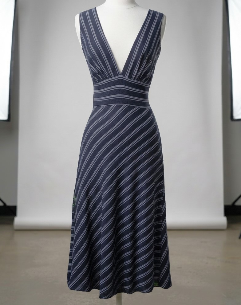 LULU K New York Plunging Neckline Jersey Knit Stripe Dress