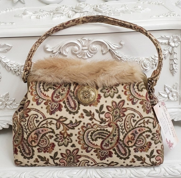 Mink Fur & Tapestry Vintage Handbag