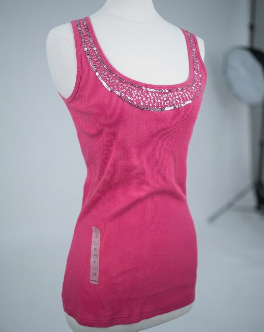 Old Navy Pink Ribbed Tank Top with Embellished Sequins NWT