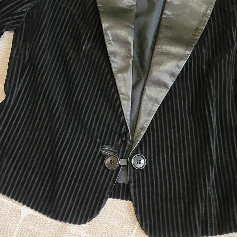 Roger Van S. Vintage Leather & Velvet Pinstripe Blazer & Skirt