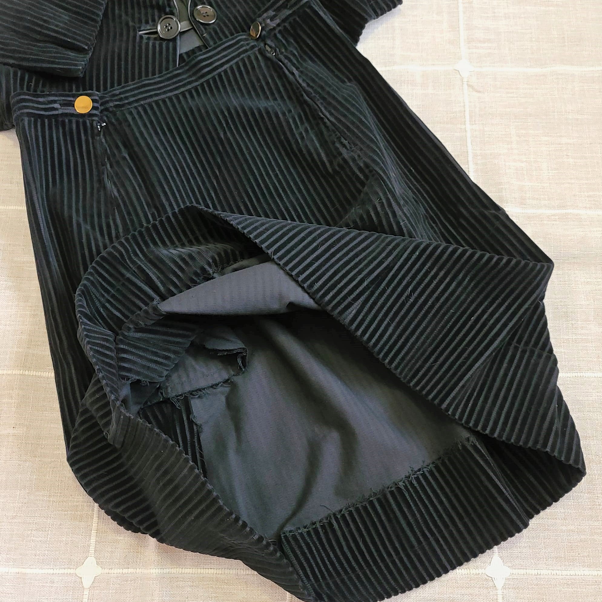 Roger Van S. Vintage Leather & Velvet Pinstripe Blazer & Skirt