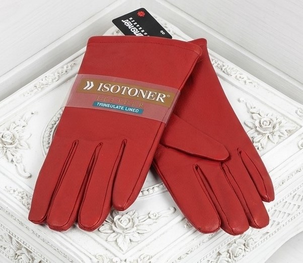Gloves Isotoner Leather Color Red Size 7 1/2 NWT