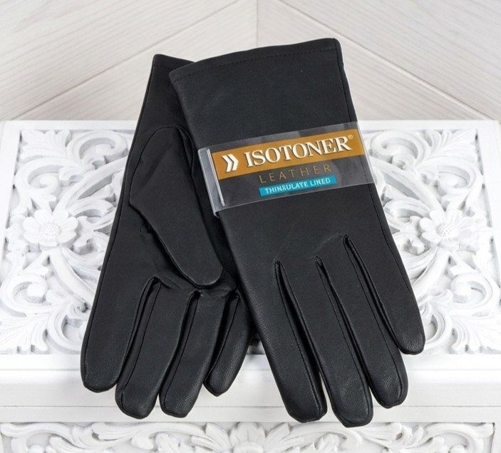 Gloves Isotoner Leather Color Black Size 8 NWT