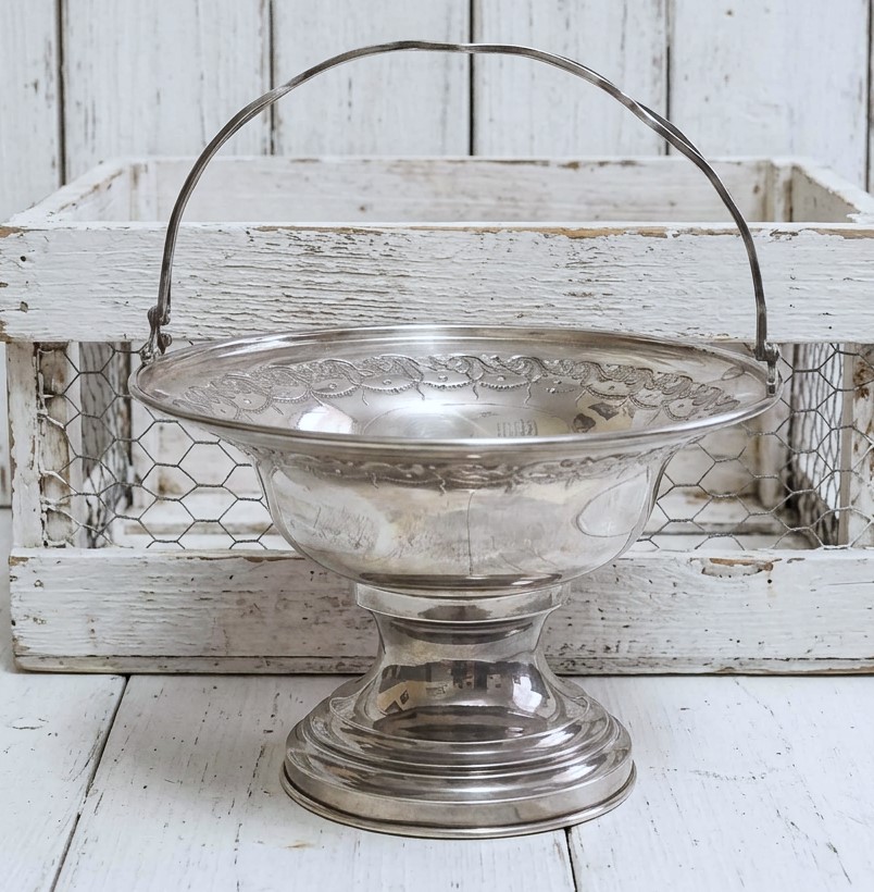 Antique Signed Sterling Embossed Pattern Serving Bowl w/Handle