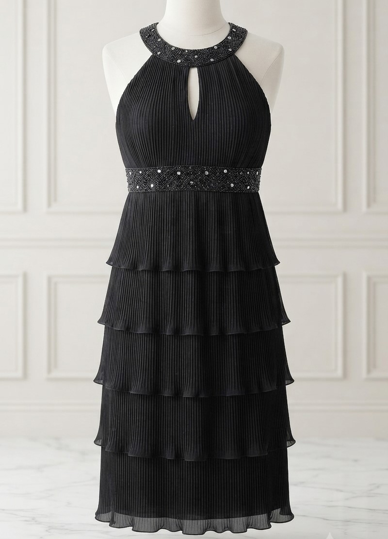 Jessica Howard Black Tier Halter Dress with Beading Detail NWT