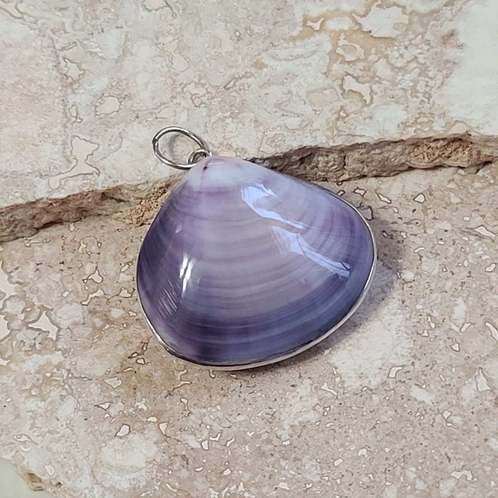 Purple Clam Shell Set in Sterling Silver Pendant