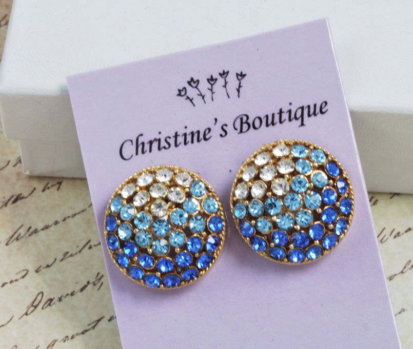 Blue & White Rhinestone Earrings Marked Pat2733491