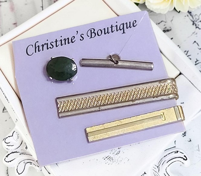 Set of 3 Goldtone Tie Clips and Tie Tack