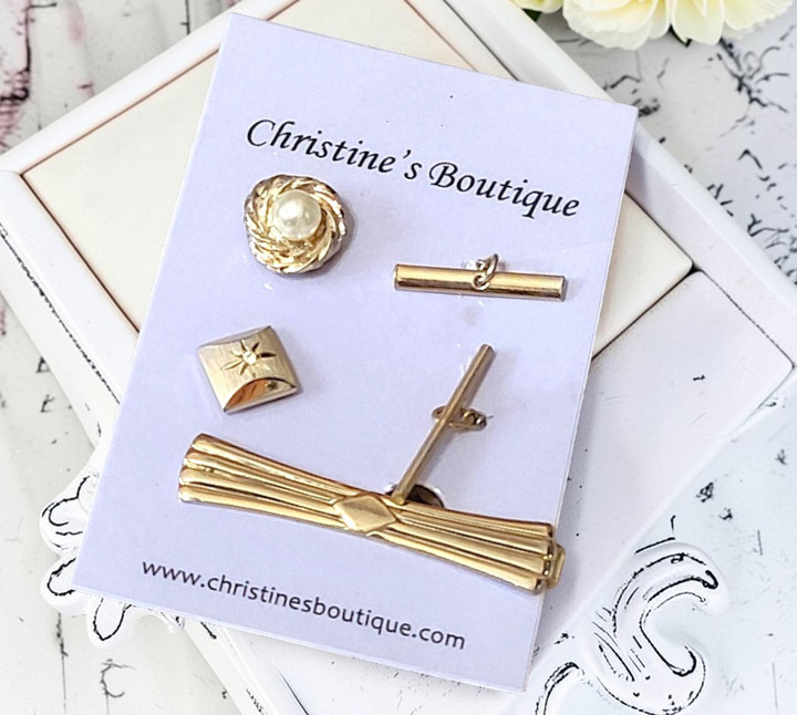 Set of 3 Goldtone Tie Clip & Tie Tacks